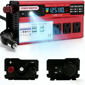 Universal Vehicle Power Supply Inverter DC 12V to 110V AC 3 AC Outlets 4 USB Charging Ports 5000W Peak Power Car Adapter Perfect for Outdoor Camping Road Trip RV Truck and Home Emergency Backup