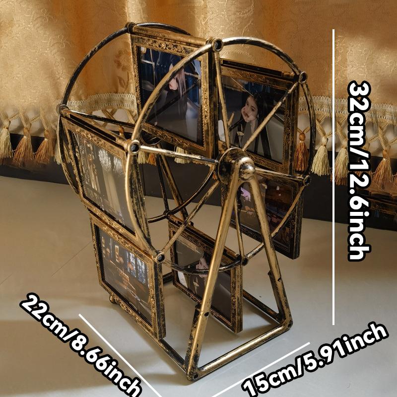 Vintage Rotating Ferris Wheel Photo Frame Set, 6x4 Inch Frames, Elegant Living Room Bedroom Desk Decor, Perfect Gift for Valentine's Day Birthday Christmas