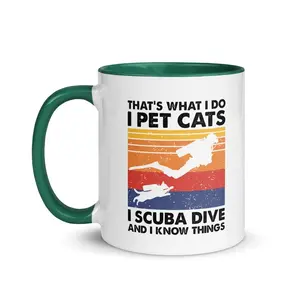 Funny Scuba Diving Cat Lover Coffee Mug 11 Oz Ceramic Tea Cup, Hilarious Gift for Divers, Marine Enthusiasts and Cat Owners, Novelty Birthday Appreciation Christmas Gift for Ocean and Feline Lovers