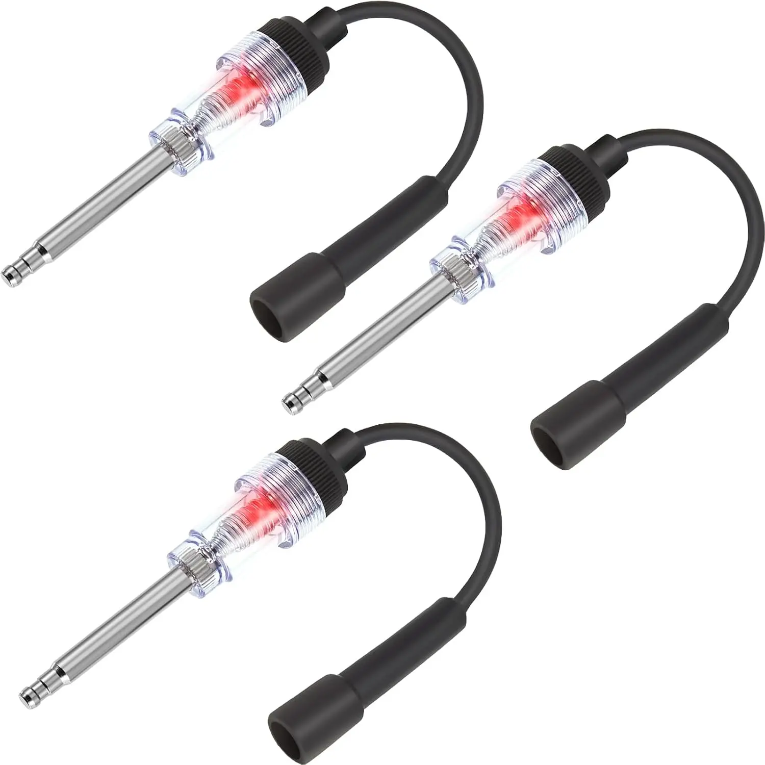 Inline Spark Plug Tester for Engine, Straight Boot Tester, 3 Pieces | Light Feedback, Plated Shaft Resists Rust, Internal External Engine Quick Checker, Fits Car, Lawnmower, Armature, Motorcycle