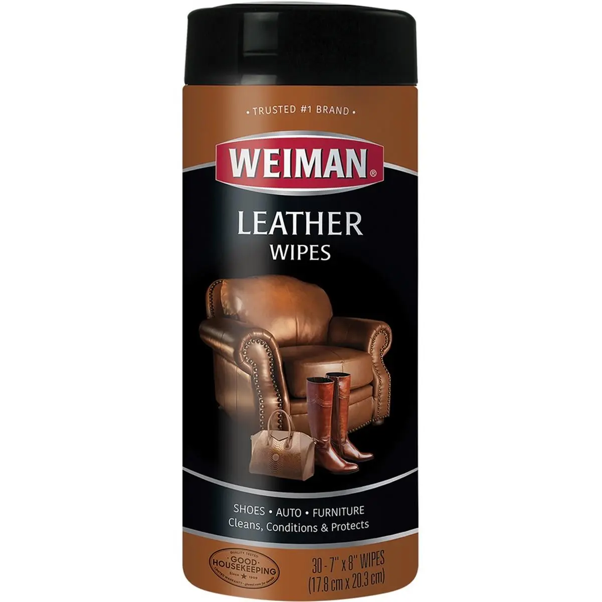 Weiman Premoistened Leather Care Wipes (WMN91CT Model) - 7x8 in Surface Cleaner with UV Sun Protection, 6 Natural Oils for Household Appliances, Shoes, 7 X 8 In