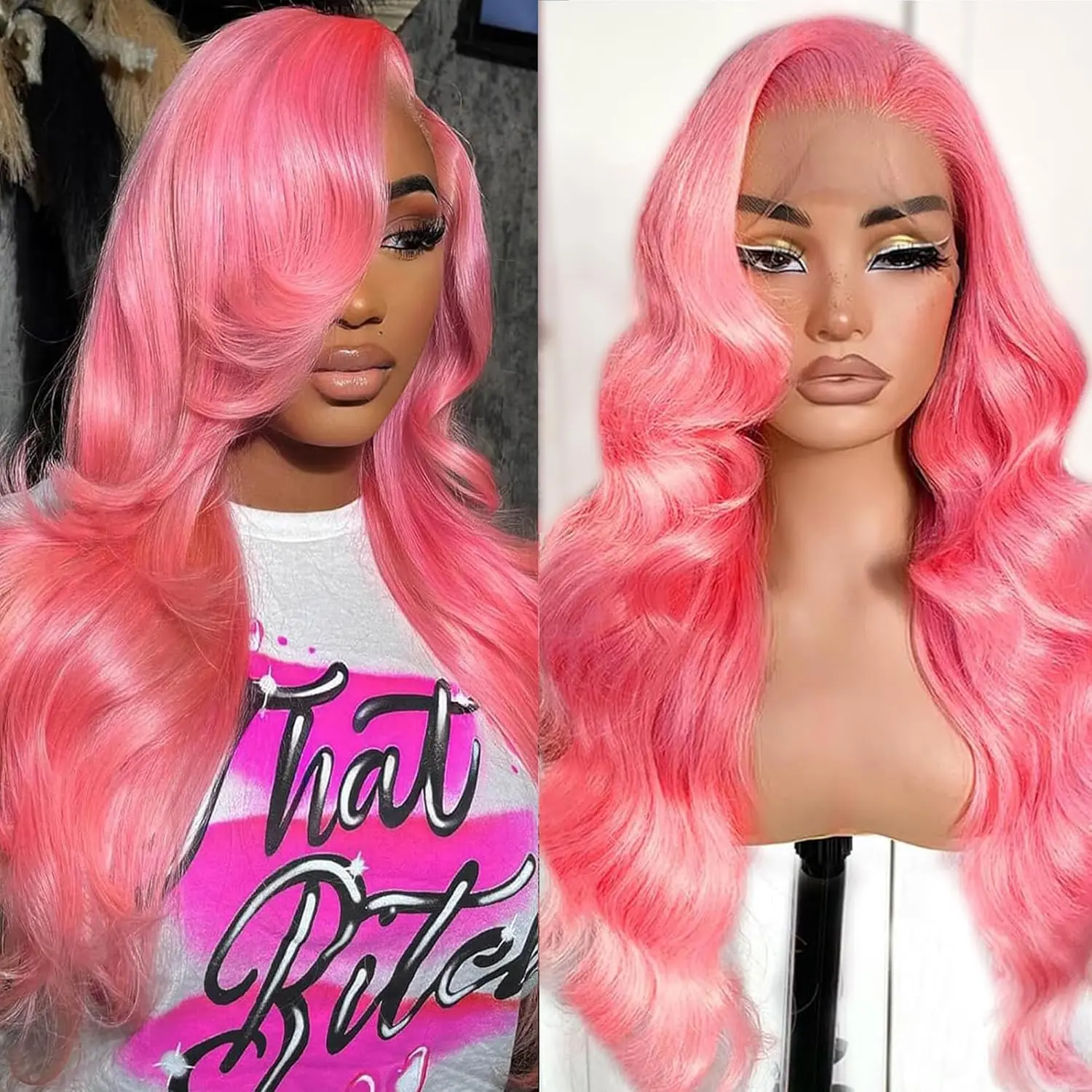 Pink Human Hair Wig 180 Density Body Wave 13x6 HD Lace Front Wigs Human Hair Pre Plucked Pink HD lace frontal Body Wave Wig 28inch 13x6 Colored Glueless Wigs