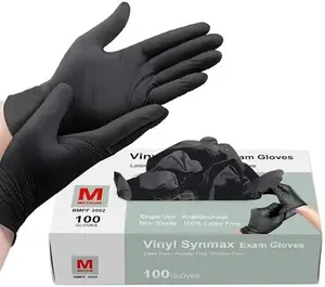 Synmax Black Vinyl Disposable gloves - Latex-Free & Powder-Free Cleaning Food Gloves Hand Household Smooth Box