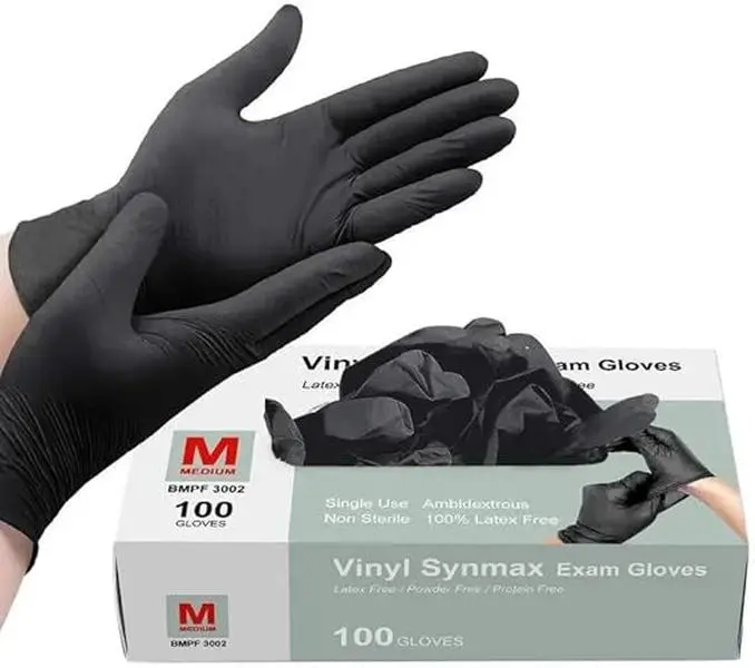Synmax Black Vinyl Disposable gloves - Latex-Free & Powder-Free Cleaning Food Gloves Hand Household Smooth Box