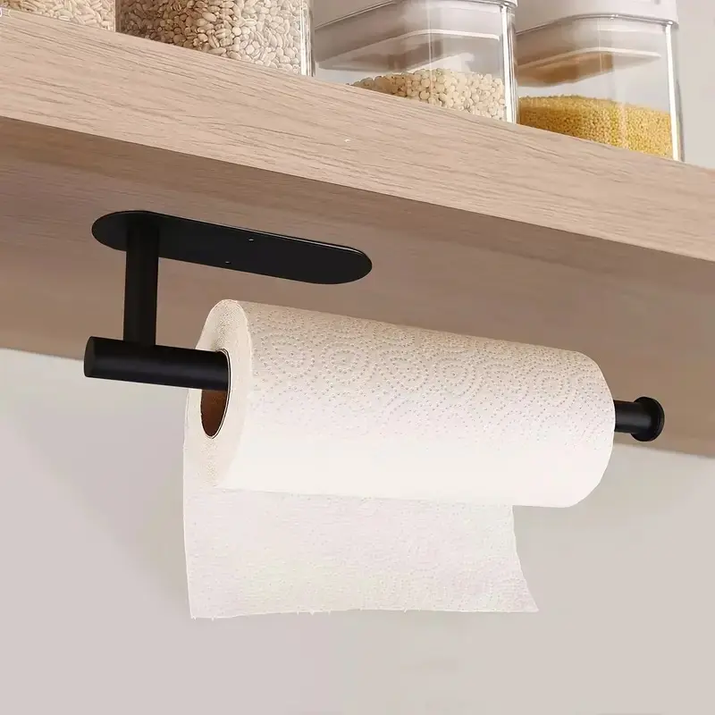 1pc Paper Towel Holder,Self Adhesive or Drilling Paper Towel Holders Under Cabinet,SUS304 Stainless Steel, Space-Saving, Easy Installation for Kitchen, RV & Bathroom-13" Towel Rack for Rolls, Plastic Wrap & More,Dispenser Bin.