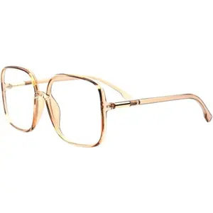 Woman's  Retro Blue Light Blocking Glasses Big frame Nerd Eyeglasses Frame Anti Blue Ray Computer  Glasses Brown