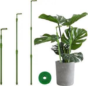Yhtpouqe 3 Pack Extendable Plant Stakes, 16.5-42.5 Inch Plant Stakes for Indoor Outdoor, Adjustable Monstera Plant Support Sticks with Clips for Clombing Plants, Vine, Orchid, Tomato, Vegetables
