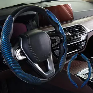 2 count  Steering Wheel Cover,Anti-Skid Carbon Fiber Steering Wheel Protector for Men Women,Multiple Color Options,Universal for   Interiors Accessories (Bright Bule)