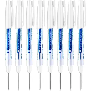 8 count Deep Reach Markers  Deep Hole Marker Pens 34mm Construction Markers Permanent Ink Quick-Dry Long Nib Marker Drill Long Nose Metal Marking Pen for Carpenters Construction (White)
