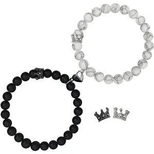 Magnet Matching Couple Bracelets - Black Matte Energy Beads for New Year Valentine's Day Present