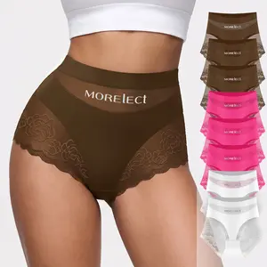 MORELECT Women's High Waist Panties, Sheer Mesh Splicing Breathable Briefs, Lightweight Comfort Underwear with Logo, Summer Essential Undies,mothersdaygift. Seamless Design