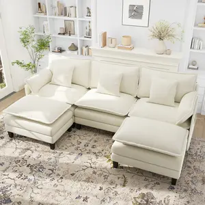 Jonpony Modular Sectional Sofa, Comfy Cloud Couch with Movable Ottoman, Deep Seat Couches for Living Room, Bedroom and Apartment, 106" U Shaped Modern Sofa with Pillows Cozy Sofa