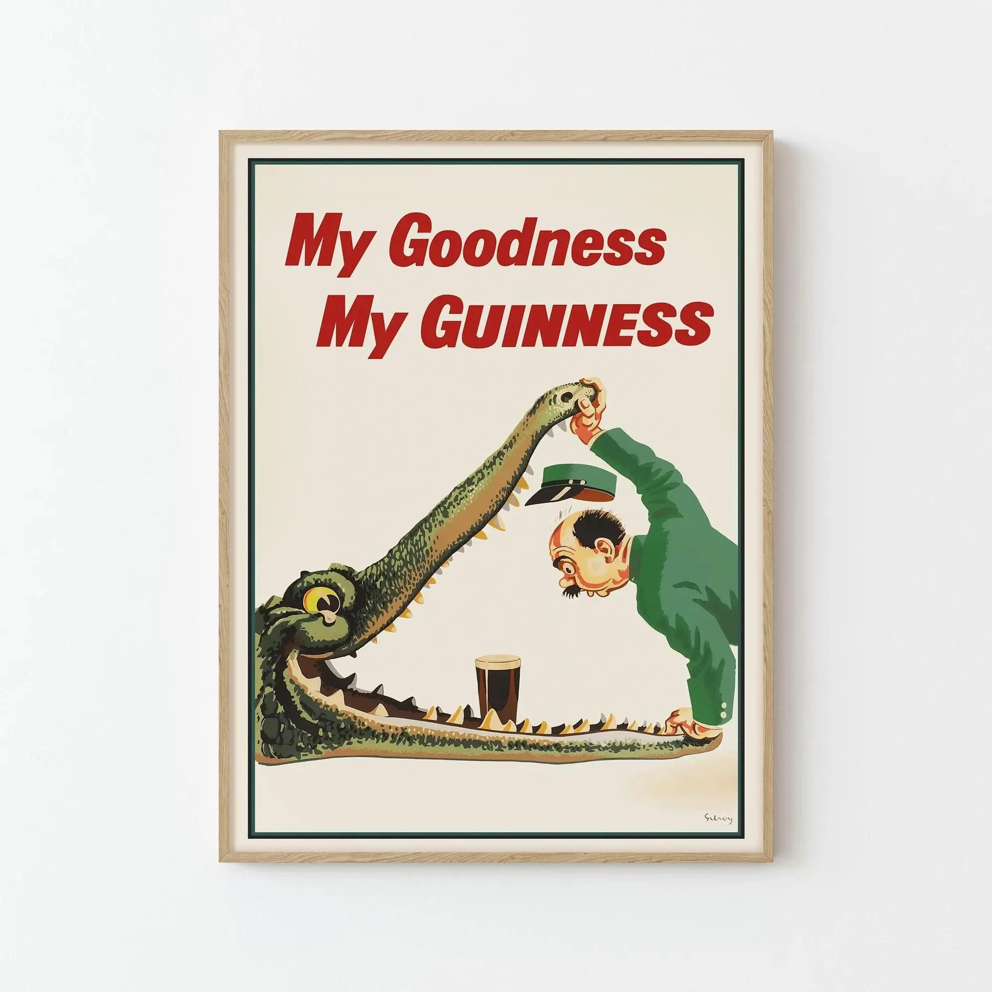 Vintage John Gilroy Guinness Crocodile Poster Print Retro Irish Beer Ad 2D Flat Design Unframed Poster