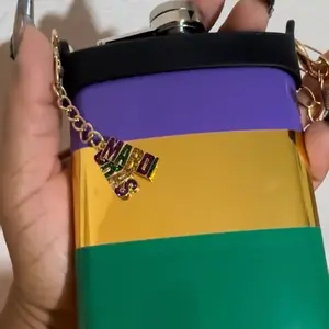 Mardi Gras Shoulder Flask and Wallet - Colorful Design with Chain Strap for Easy Carrying