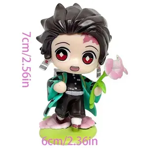 Q Version Demon Slayer Birth Flower Line Anime Figure a Tanjiro Ab Model Decoration, Collectible Toy for Fans, High-Quality Material