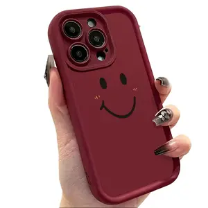 Cute Minimalist Smiley Face Pattern Phone Case for iPhone 17 16 15 14 Pro Max 13 12 11 XR XS Plus Air Slim Shockproof Anti Scratch TPU Protective Cover Stylish Happy Aesthetic Phone Accessory