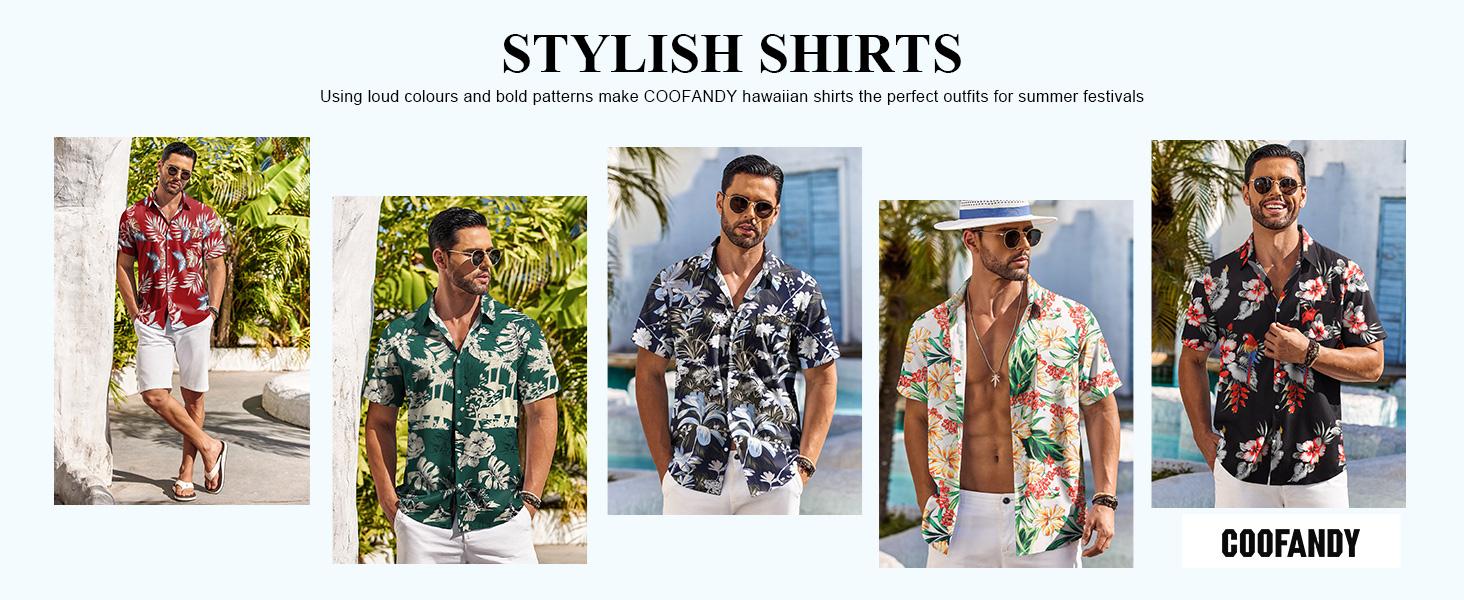 COOFANDY Men's Hawaiian Shirt Short Sleeve Floral Button Down Shirts Tropical Holiday Beach Shirts