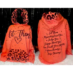 Women’s Let Them Leopard Print Hoodie - Orange with Inspirational Message and Heart Design