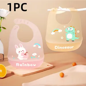 Baby Ultra-Thin Silicone Bib, 3D Deep Pocket Waterproof Food Grade, Cute Cartoon Feeding Bib, Soft Reusable Silicon Saliva Towel