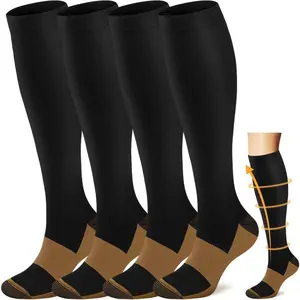 Copper Compression Socks Men & Women 4 Pairs,Best Support for Nurses,Running,Cycling,FLying