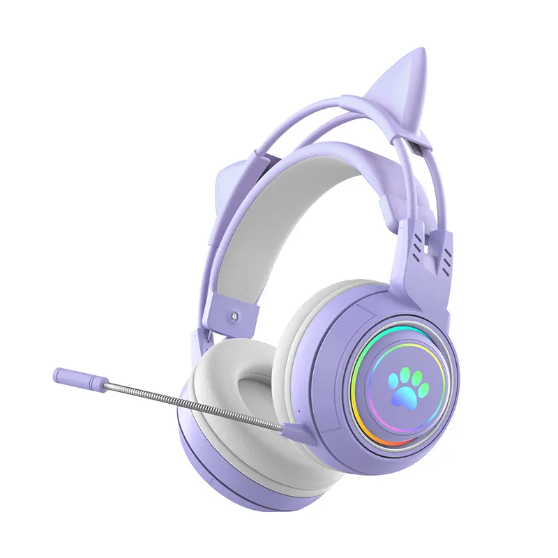 Cute Detachable Cat Ear Gaming Wireless Headphones, RGB Gradient Light Over Ear Headset With Boom Mic, 50mm Hi-Fi Stereo Sound, Comfort Suspension Headband, Low Latency Gaming Mode, Type-C Charging Headset For Live Streaming Gaming Daily Use