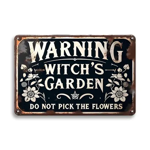 Vintage Warning Witch's Garden Sign, Metal Wall Art, Wall Decor for Home, Garage, Cafe, Bar, Club, Shop, Restaurant, Farmhouse & Garden Decor, Home Decor Products, Vintage Plaque Decor, Halloween, Vintage Garage Signs, Home Decoration, Decorative Plaque