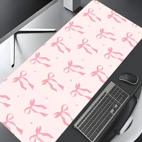 Pink Bows and Stars Pattern Mouse Pad, Rectangle Gaming Mouse Pad, Non-slip Rubber Pad, Desk Decorative Mouse Mat for Home Office, Cute Aesthetic Desk Accessories