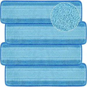 4 count Replacement Mop Pads, Microfiber Cleaning Mop Compatible with Bona Mop, Washable &  Mop Refill Pads for Hardwood Floor,18 Inch, Blue