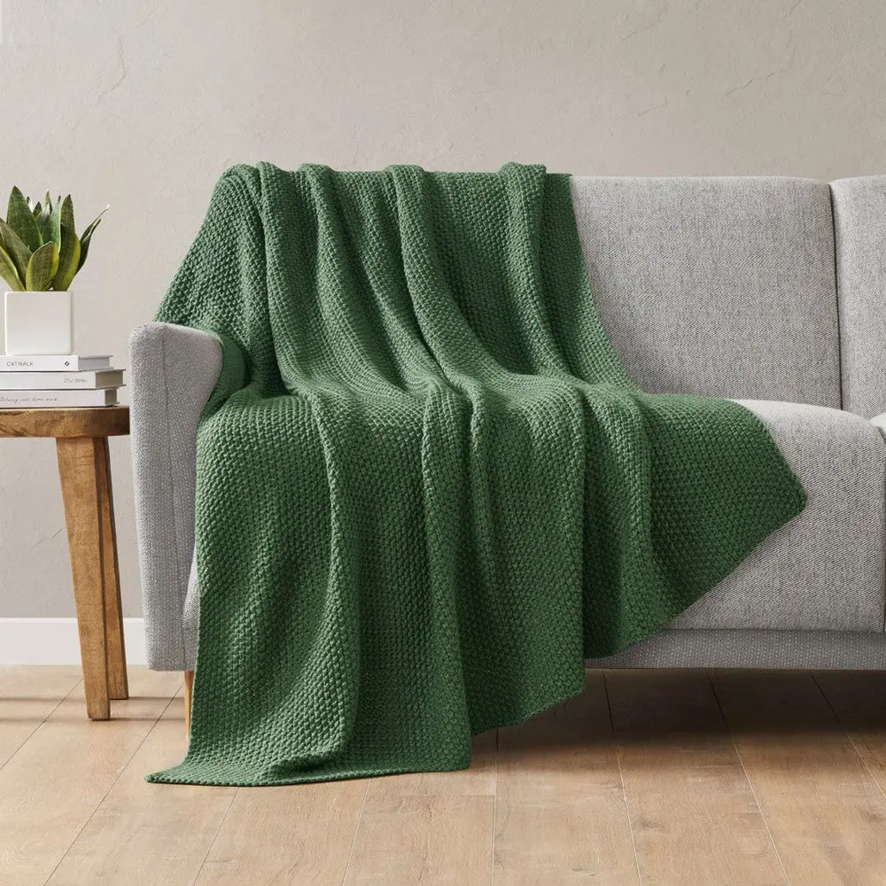 60 x 50 Throw Blanket, Knitted Acrylic, Green, Mashine Washable