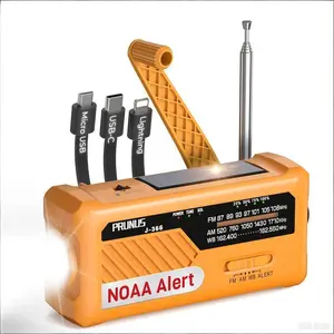 Emergency Radio with 3 Charging Cables, NOAA Weather Alert, 7400mWh/Solar/Hand Crank/ USB-C Charging, Battery Operated , WB/AM/FM, SOS Alarm, Flashlight, Compact for Bag