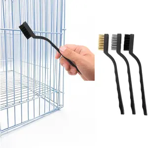 3PCS Bird Cage Cleaning Brush Set Copper Nylon & Stainless Steel Brushes for Parrot Cages Kennels Perches and More
