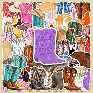 Cowboy Boots Pattern Sticker, 50pcs/set DIY Decorative Sticker, DIY Decals for Water Bottle, Laptop, Phone Case, Cellphone, Scrapbooking, Journal Making