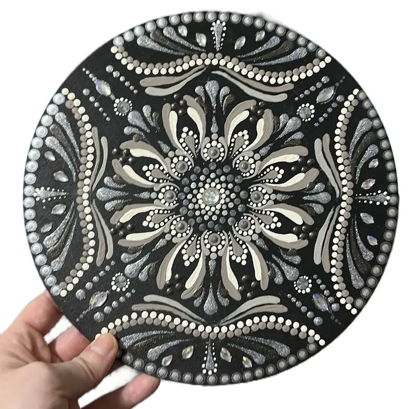 8 inch wooden hand painted mandala