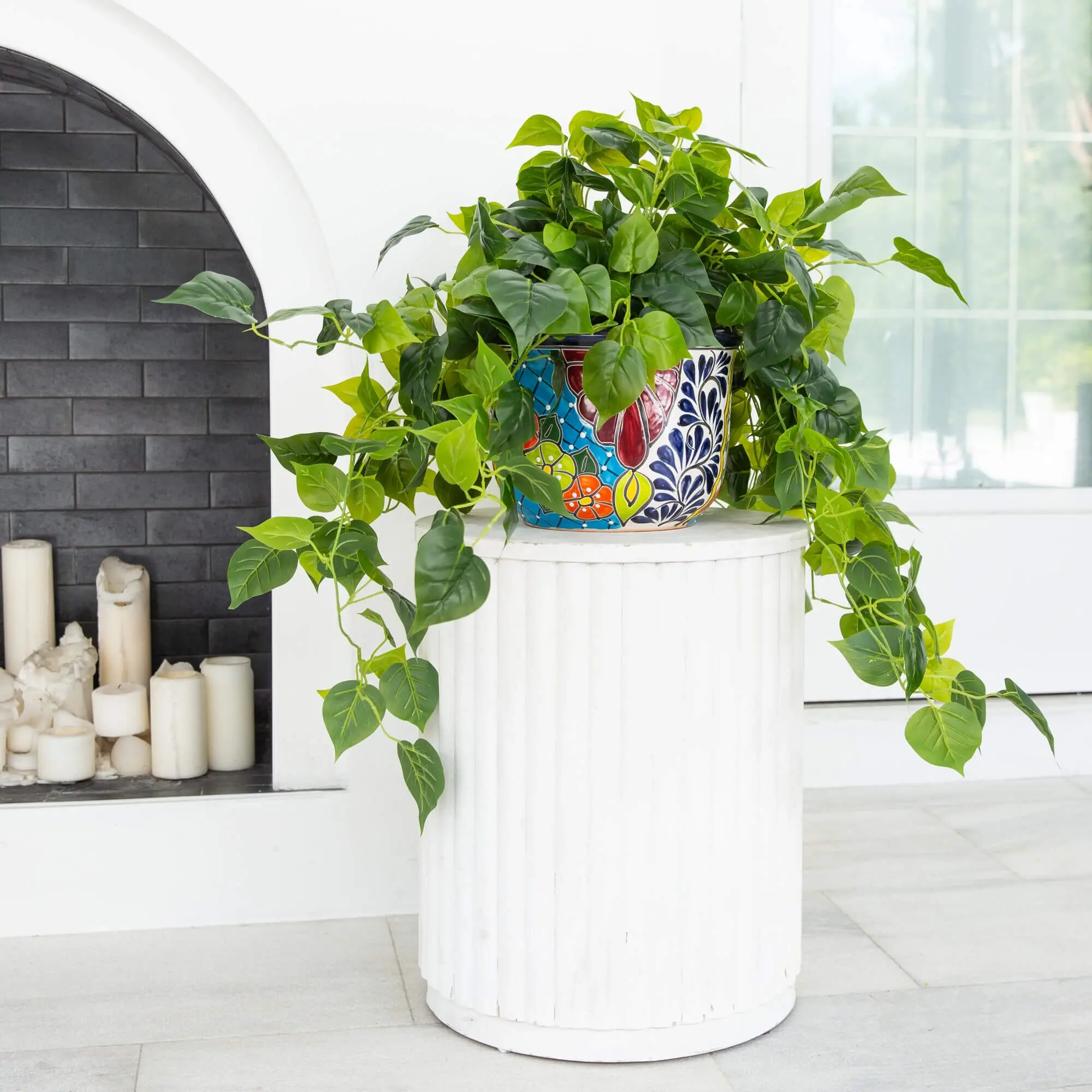 42 in UV-Resistant Durable Synthetic Philodendron Artificial Plant in Handmade Mexican Talavera Ceramic Planter, Outdoor Safe Indoor-Outdoor Home & Garden Decor, Artificial Plants, Decorative