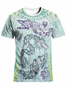 Mexico National Men's Soccer Jersey with Aztec T-Shirt, All over Print Authentic Football Gear, Breathable Training & Match Wear, Athletic Activewear, Breathable Athletic Top, Jersey Shirts
