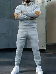 Men's Solid hooded sweatshirt & Drawstring Waist Shorts Set, Cozy Breathable Casual Two-piece Outfits for Daily Outdoor Wear, Men Clothes for spring