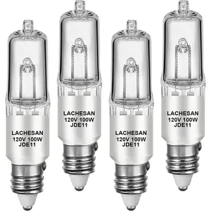 JDE11 120v 100w, E11 Halogen Light Bulb,Dimmable T4 Mini Candelabra Base(Replacement E11 Led Bulb), 2700K Warm White for Chandeliers, Ceiling Fan, Table Lamps, Cabinet Lighting, 4 Pack