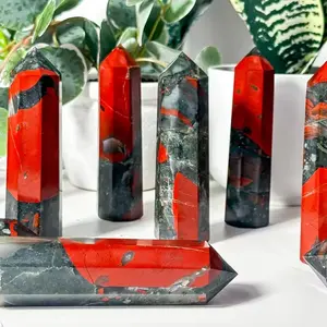 African Bloodstone Column Decorative Crystal, Natural Crystal Tower, Home Office Bedroom Desktop Ornament, Feng Shui Decoration, Positive Energy Gift
