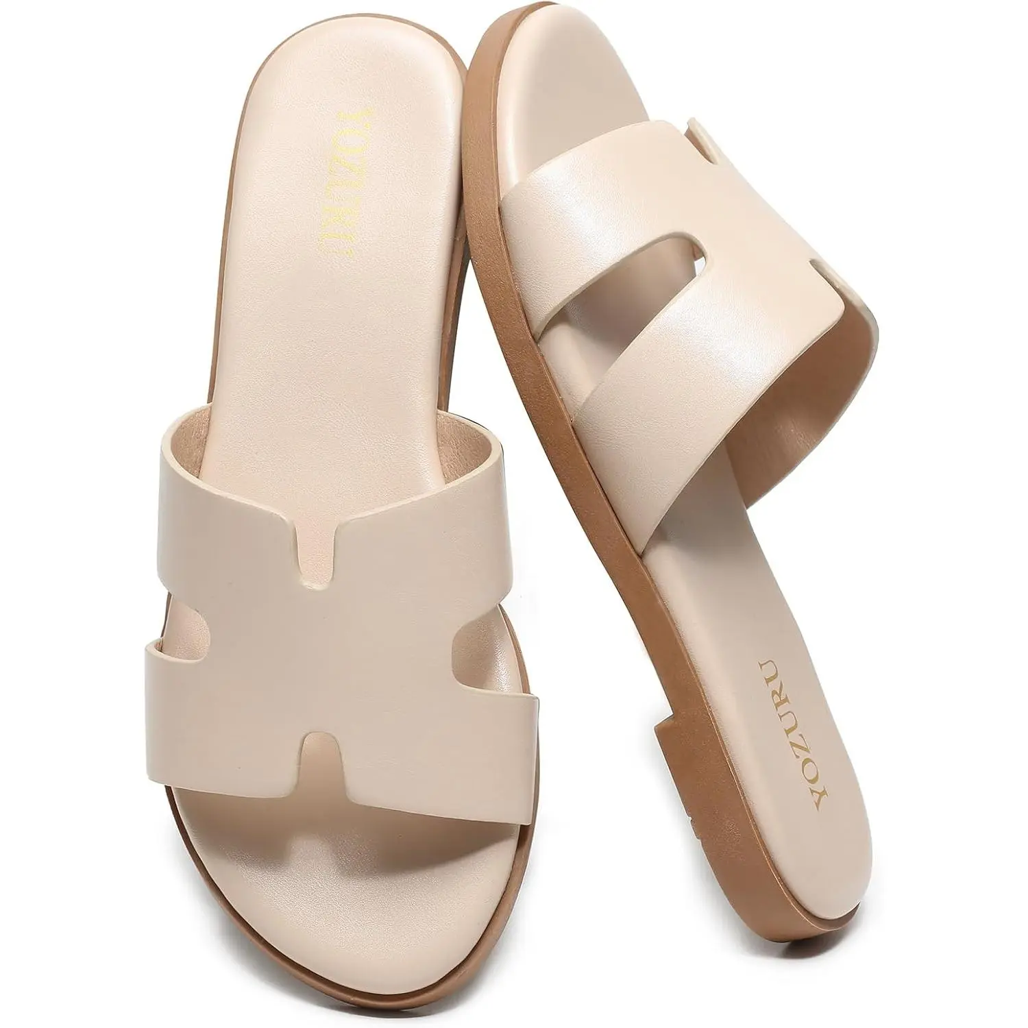 Womens Flat Sandals Open Toe Dressy Summer Sandals Comfortable Casual Slip on Leather Slides Sandals for women Womens Flat Sandals Open Toe Dressy Summer Sandals Comfortable Casual Slip on Leather Slides Sandals for women