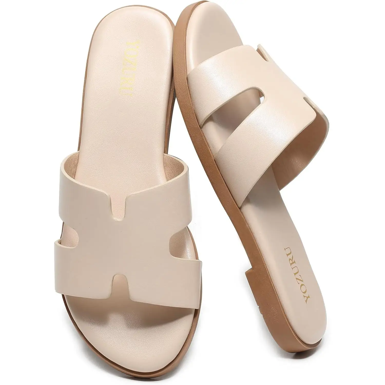 Womens Flat Sandals Open Toe Dressy Summer Sandals Comfortable Casual Slip on Leather Slides Sandals for women