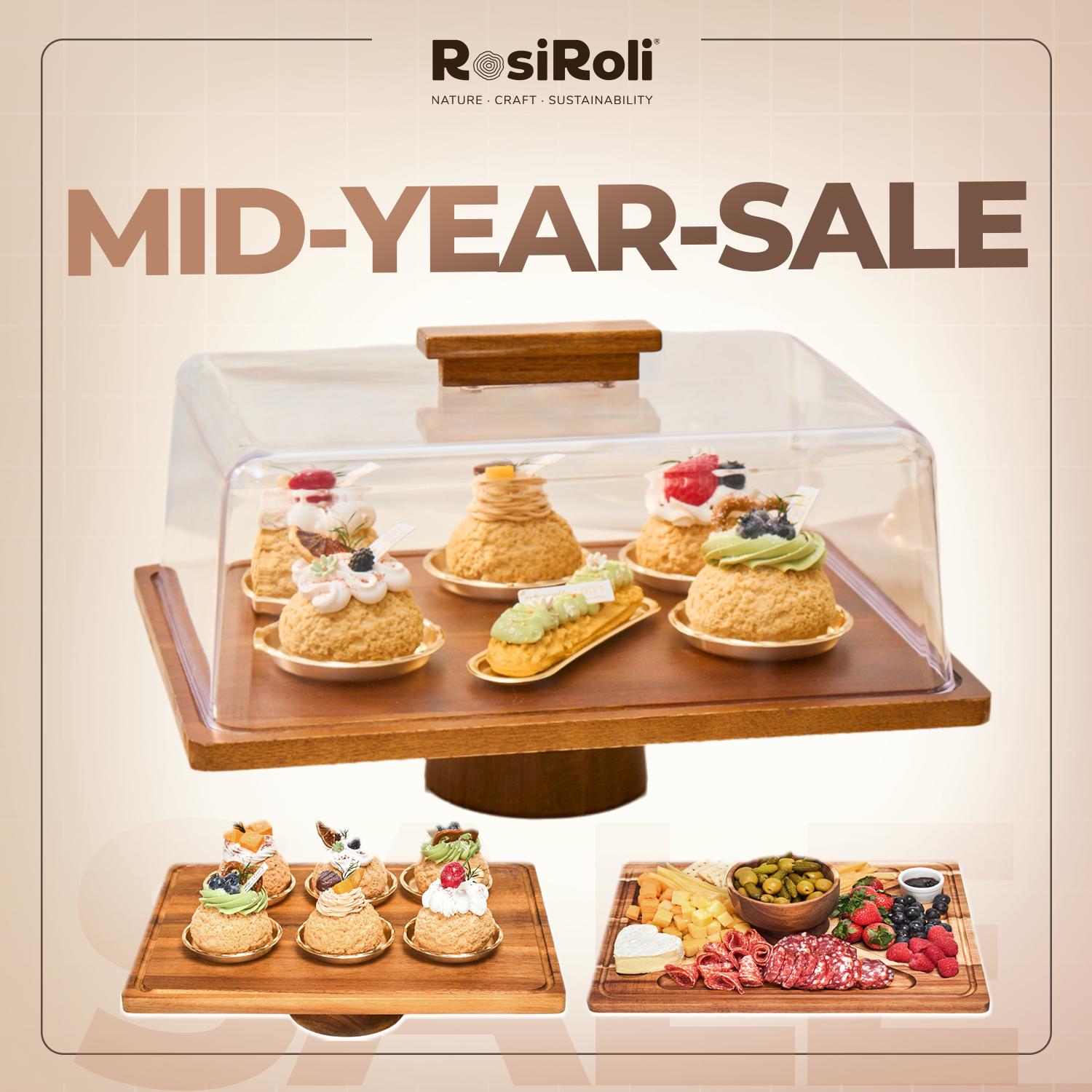 【NewYear2026】Acacia Wood Cake Stand 2in1 with Plastic Lid & Bowl-Square Cake Display Stand for Dessert/Fruit/Cheese/Chips/Donut-Organiser,Valentine’s Day Gift
