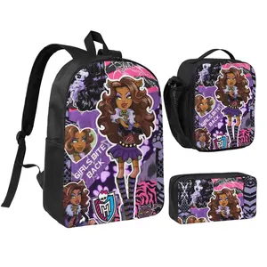 Monster High Lightweight Backpack Set With Lunchbox And Pen Pouch A Great Traveling Backpack For 17inch Rucksack Draculaura Daypack Cleo de Nile lunchbag