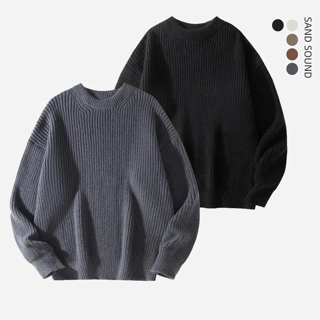 SAND SOUND Unisex Ribbed Knit Sweater, Solid Color Crew Neck Pullover, Long Sleeve Relaxed Fit, Soft Chunky Texture, Casual Fall/Winter Streetwear, Minimalist Everyday Outfit, Cozy Layering Top, Classic Wardrobe Essential, Men's Fashion, Holiday Gift,soho