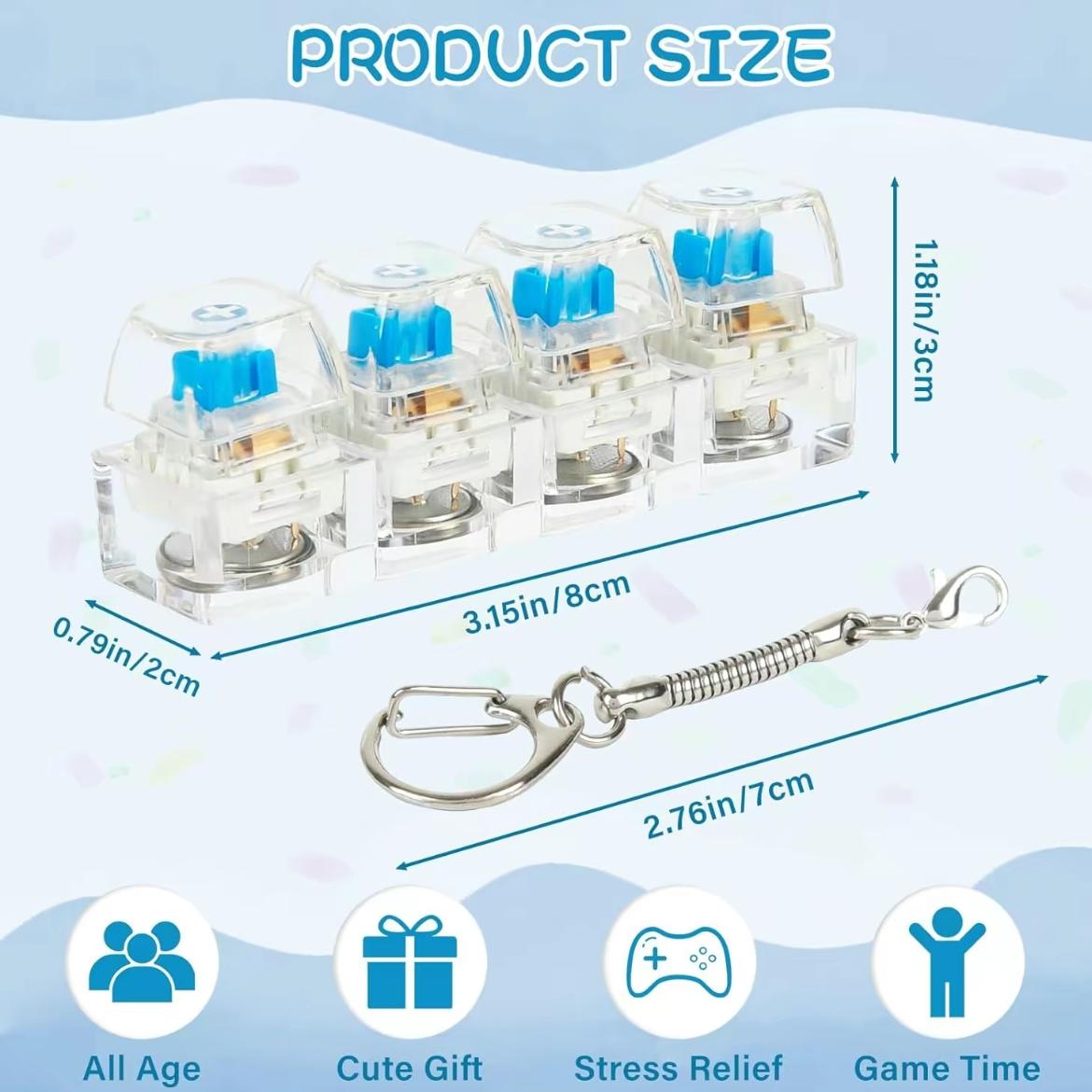 1/2 PCS LED Light Keyboard Fidget Toy, 4-in-1 Button Clear Finger Clicker Fidget Keychain, Stress & Anxiety Relief Decompression Toy for Adults – Ideal Gift for Friends, Colleagues and Family