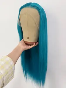 Women's Blue Long Silky Straight Wig, 26 Inches 13x4 Lace Front Wigs , Heat Resistant Synthetic Fiber, Natural Hairline Daily Wear Cosplay Party Wigs,Adjustable Strap, All Seasons