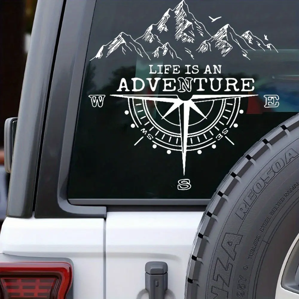 40x40cm Adventure Mountain Compass Sticker, Vinyl Decal, Universal Car Sticker for Pickup, Suv, Off-Road RV, Camper, Removable Car Door Panel Sticker, Truck Decals