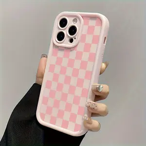 Pink Plaid Pattern TPU Anti-Fall All-Inclusive Precision Protective Case for Apple Iphone6/7/8/X/Xs/Xr/Xs Max/11/12/13/14/15/16/17Pro Max