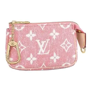 Louis Vuitton Pochette Accessoires Handbag for Women – Monogram Denim and Leather Trim, Mahjong-Style Mini Coin Purse, Pink