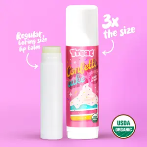 Treat Confetti Cake Jumbo Organic Lip Balm Limited Edition with Virgin Coconut Oil Moisturizer 3X Size for Big Flavor & Moisture