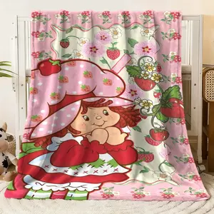 Strawberry Shortcake Inspired Plush Throw Blanket - Cozy Flannel Fleece Blanket with Vibrant Cartoon Character & Strawberry Floral Pattern, Perfect for Couch Bed Sofa, All - Season Soft Warm Blank Flannel Throw Blankets, Food Themed Blanket